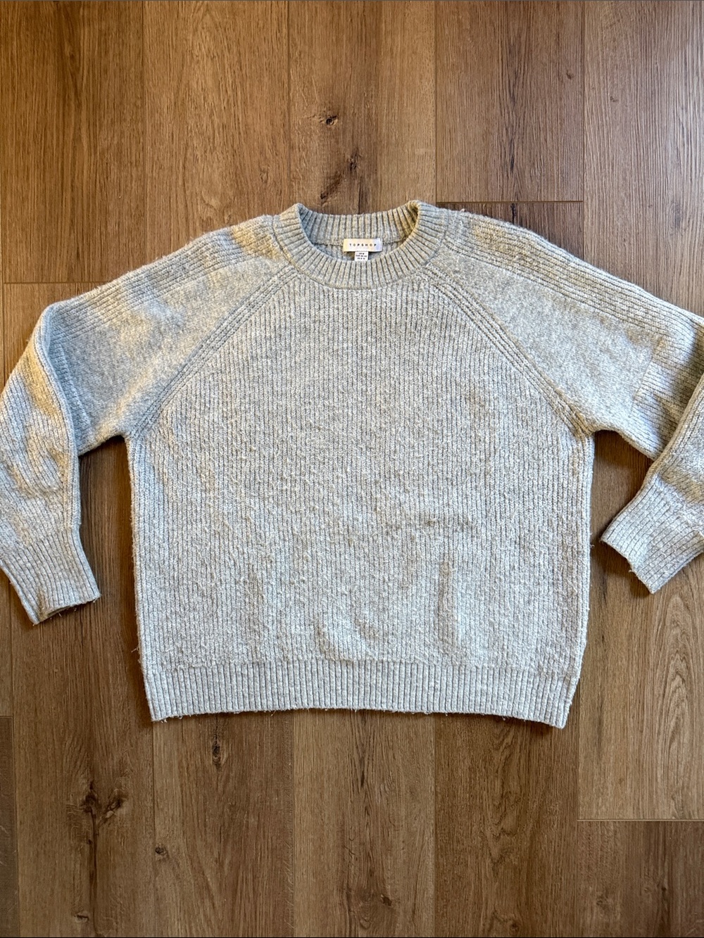 Top shop Light GrayCrewneck Sweater - Soft Ribbed Knit, M